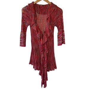 Anthropologie Ad:Hoc Le Collezioni Y2K Red Ruffle Knit One Button Cardigan S/M